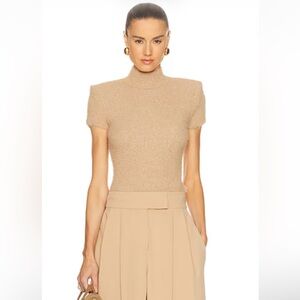 Camila Coelho Tan Short-Sleeve Turtleneck Knit Top